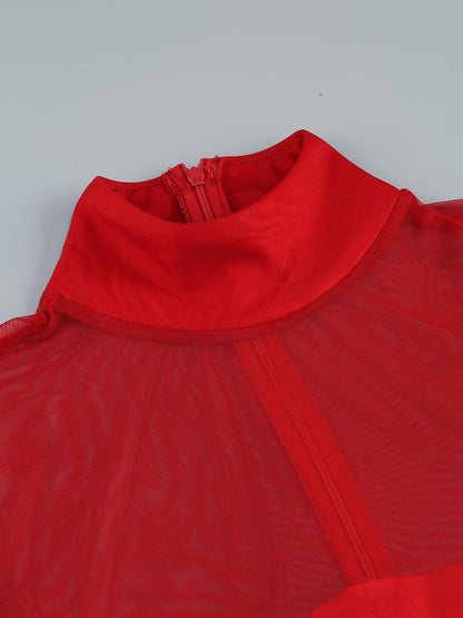 Long Sleeve Petal Detail Dress Red