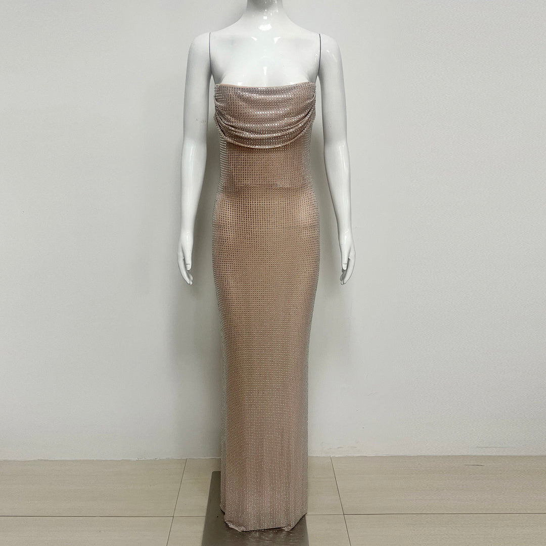 Strapless Embellished Corset Maxi Dress Nude HV2921