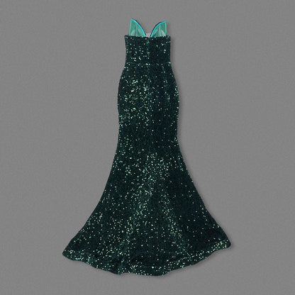 Strapless Crystal Sequin Mermaid Maxi Dress  HV1508