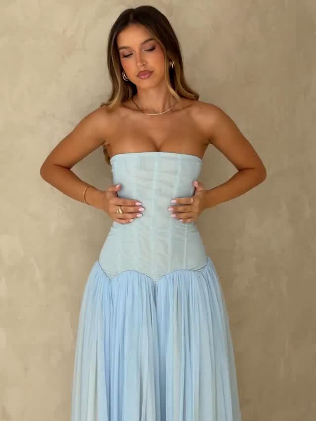 Strapless A Line Maxi Dress Blue HV0086