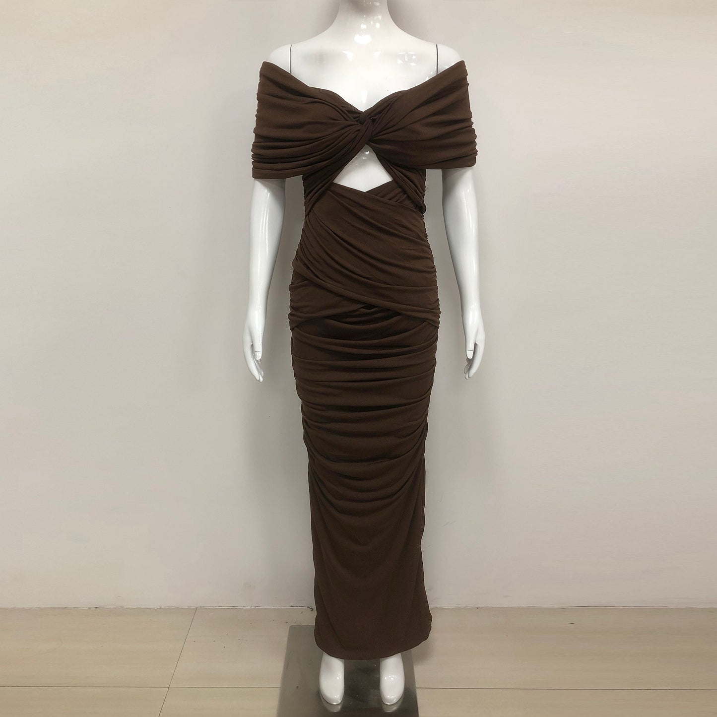 Draped Bardot Maxi Dress Brown HV2354