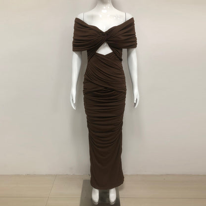 Draped Bardot Maxi Dress Brown HV2354
