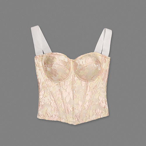 Floral Structured Bustier Top Pink White HV3037