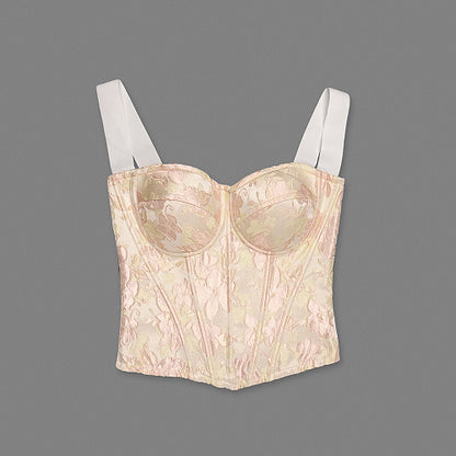 Floral Structured Bustier Top Pink White HV3037