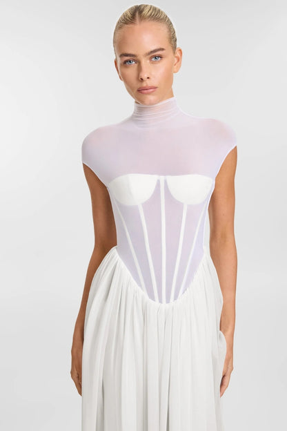 Structured Mesh A Line Maxi Dress White HV2638
