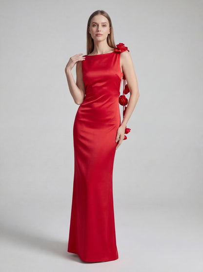 Floral Backless Maxi Dress Red HV2865