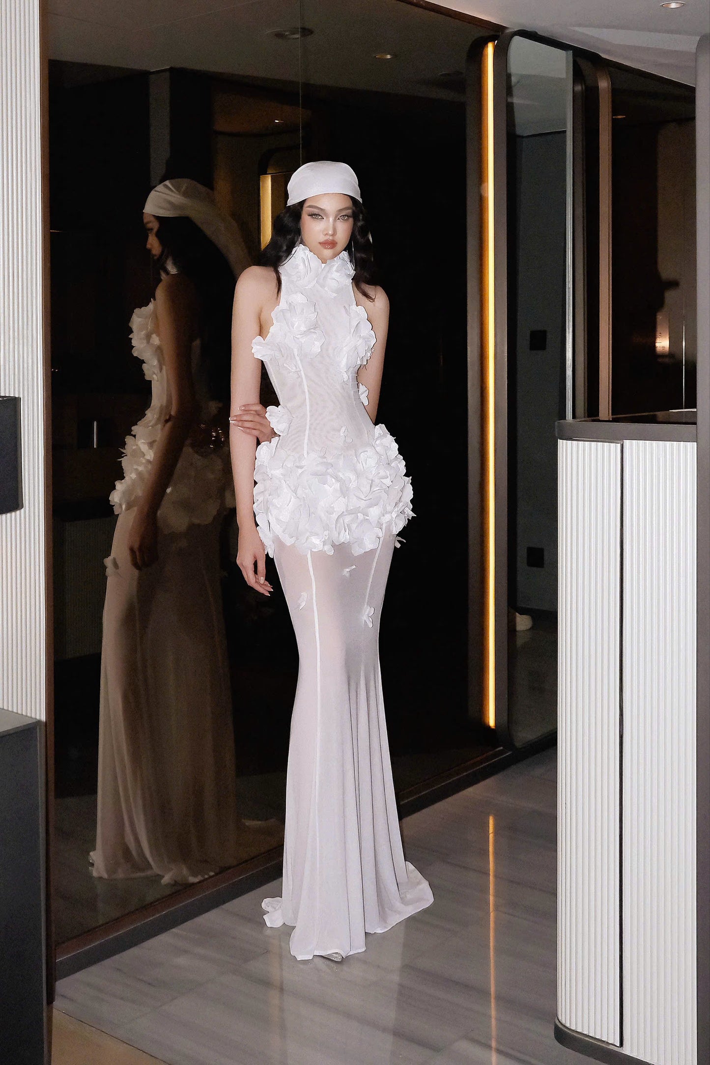 Floral Embellished Maxi Dress White HV2001