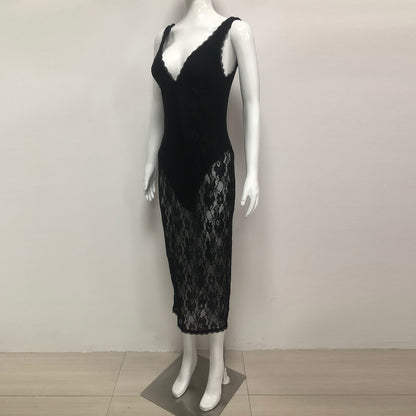Scalloped Lace Midi Dress Black HV2627