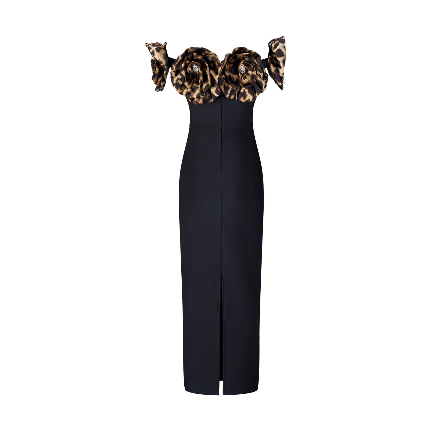 Animal Print Floral Bardot Maxi Dress Black HV2187