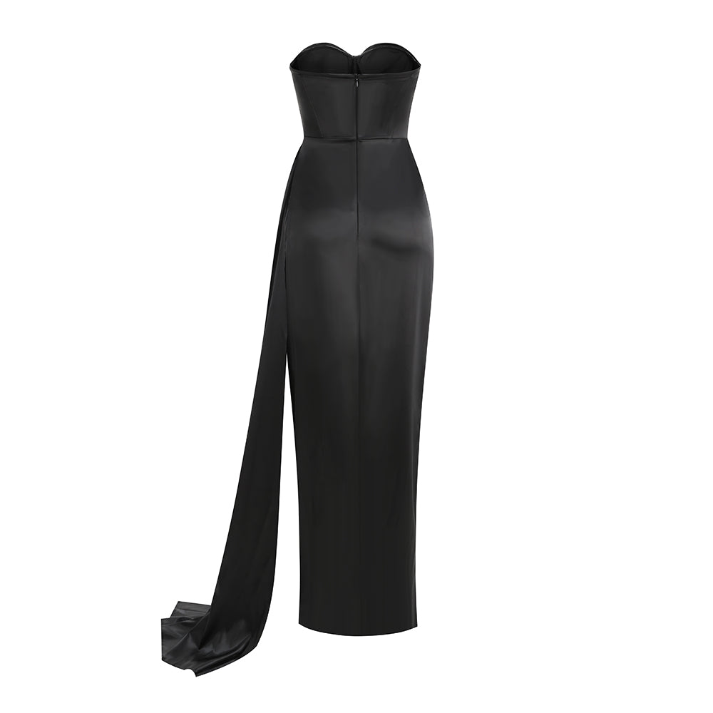 Strapless Draped Corset Maxi Dress Black HV1386