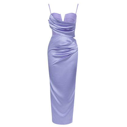 Bustier Pleated Draped Maxi Dress Purple HV9653