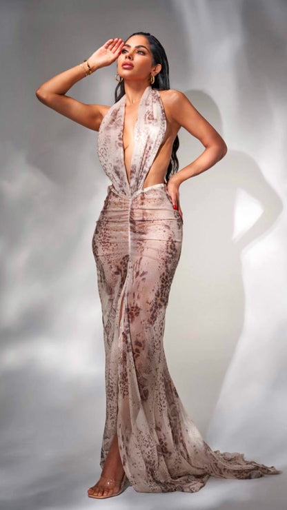 Floral Plunge V Neck Maxi Dress Pink HV2967