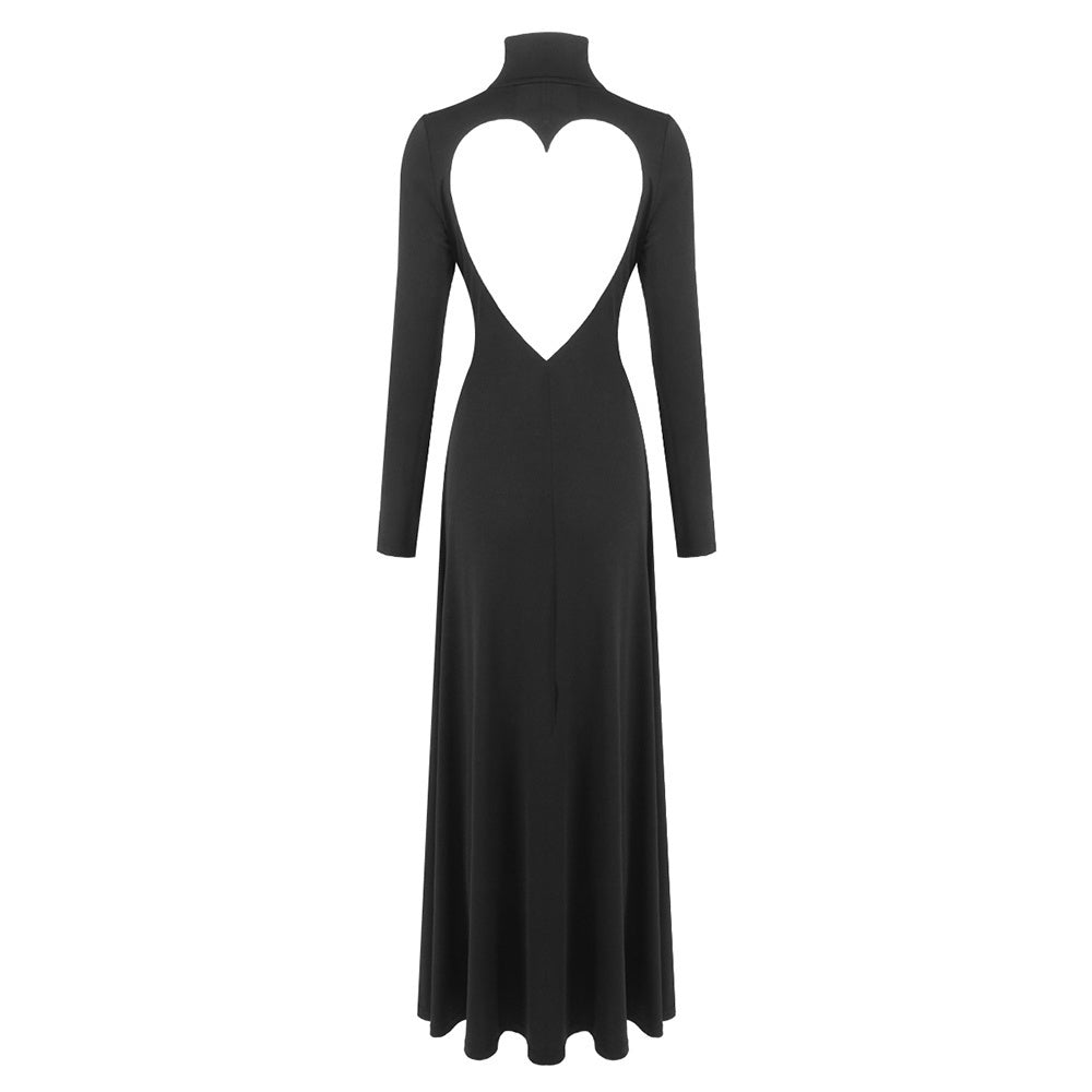 Long Sleeve Heart Cut Out Maxi Dress Black HV0046