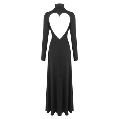 Long Sleeve Heart Cut Out Maxi Dress Black HV0046