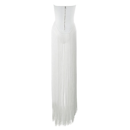 Strapless Tassel Maxi Dress