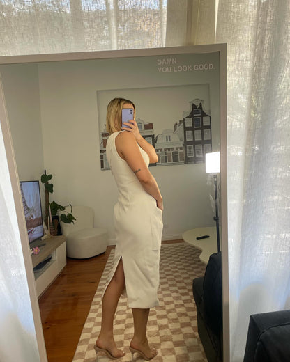 One Shoulder Draped Midi Dress White HV0003