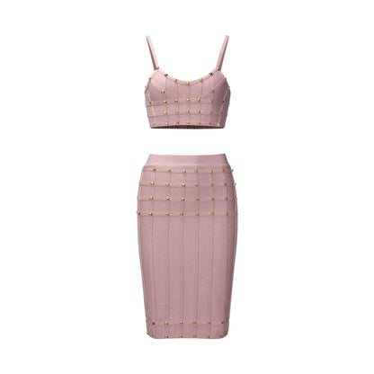 Studded Two Piece Dress Nude Pink HV2189