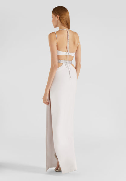 Halter Strappy Crystal Maxi Dress White HV9813