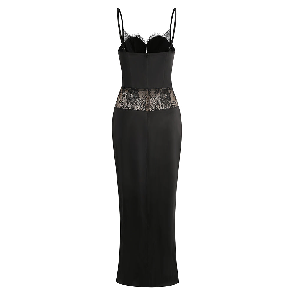 Lace Insert Bustier Maxi Dress Black HV2971