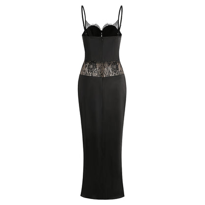 Lace Insert Bustier Maxi Dress Black HV2971