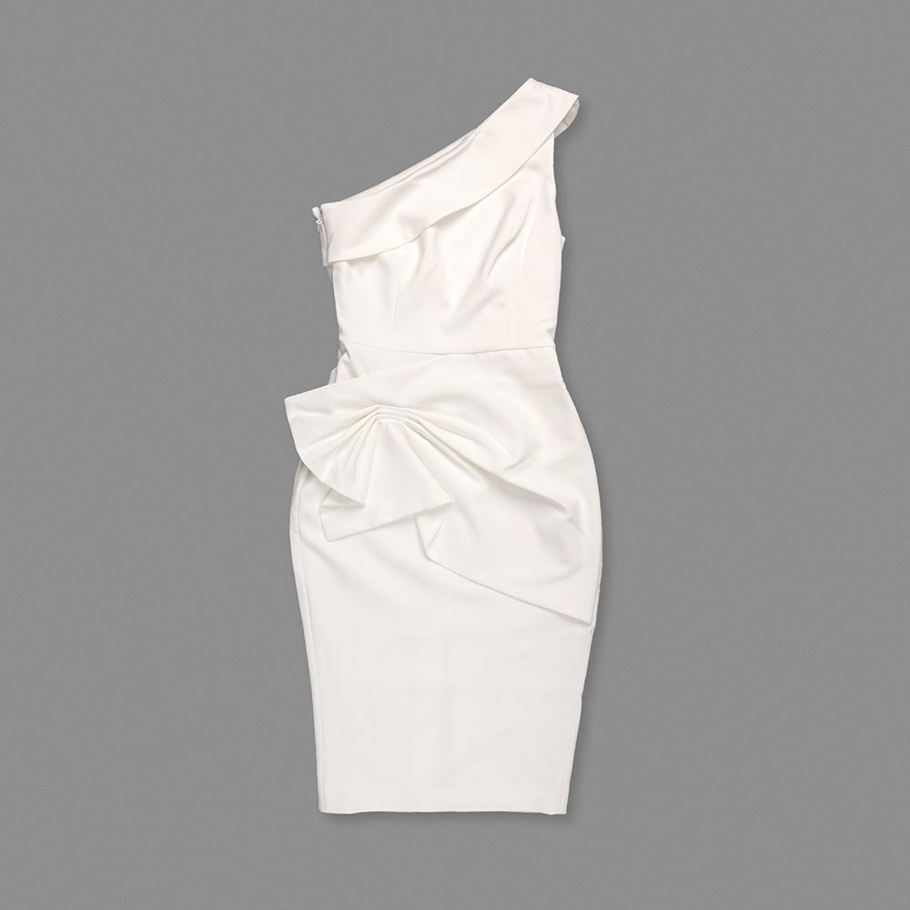 One Shoulder Draped Midi Dress White HV0003
