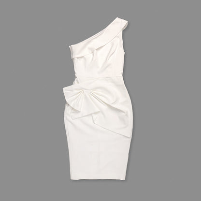 One Shoulder Draped Midi Dress White HV0003