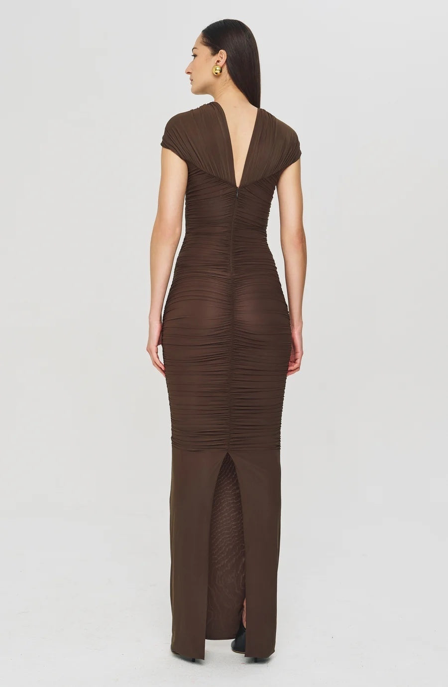 Draped Bardot Maxi Dress Brown HV2354