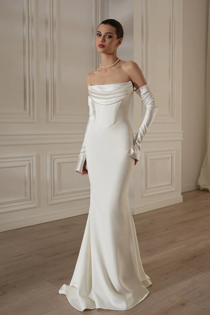 Long Sleeve Strapless Draped Maxi Dress HV2127