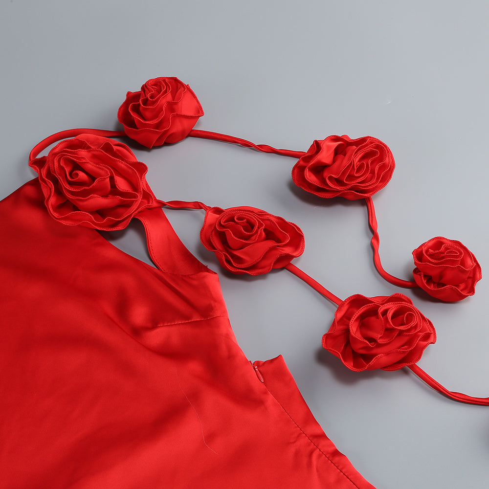 Floral Backless Maxi Dress Red HV2865