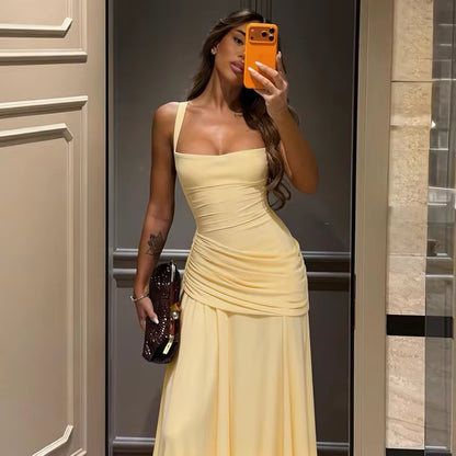 Draped A Line Corset Maxi Dress Yellow HV3154