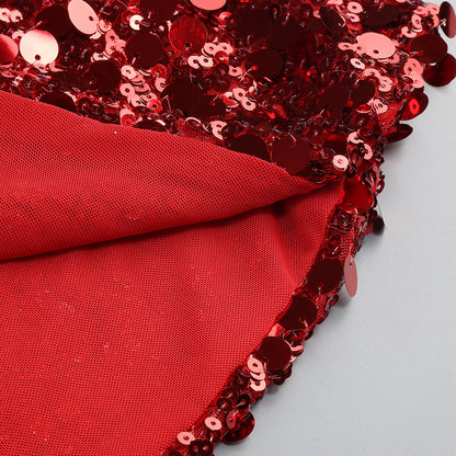 Draped Sequin Maxi Dress Red Silver HV1924