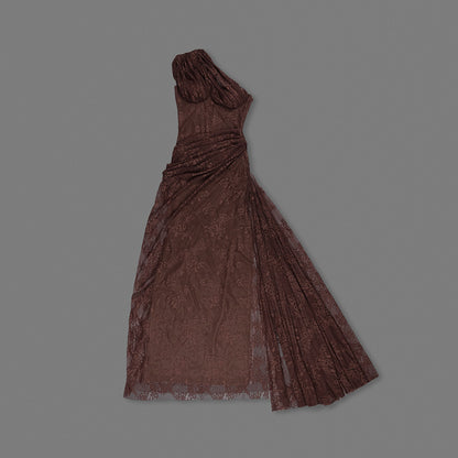 One Shoulder Draped Lace HV2677