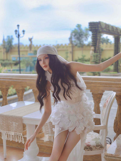 เดรสยาวปักลายดอกไม้ HV0021
