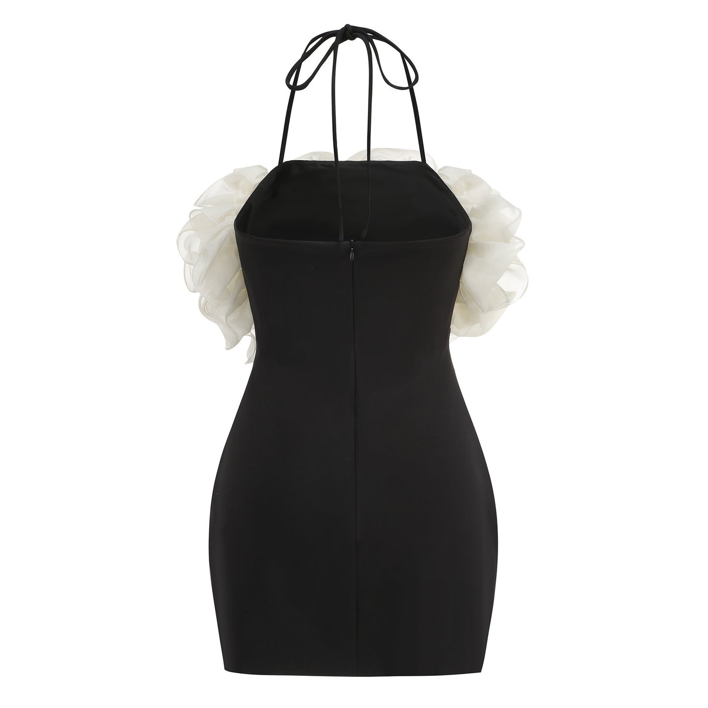 Halter Ruffle Dress Black Ivory HV2734