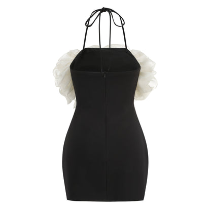 Halter Ruffle Dress Black Ivory HV2734