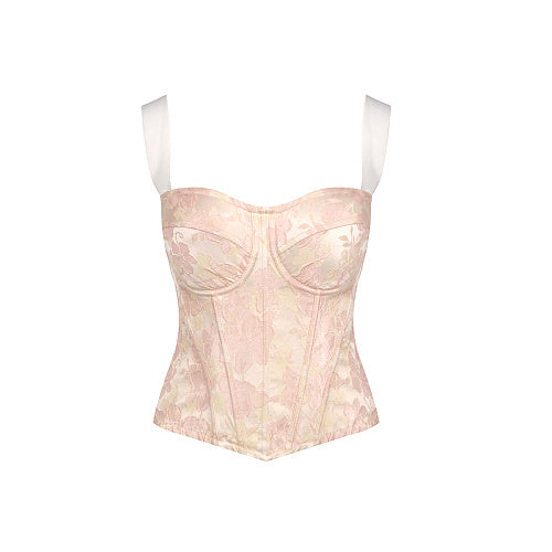 Floral Structured Bustier Top Pink White HV3037