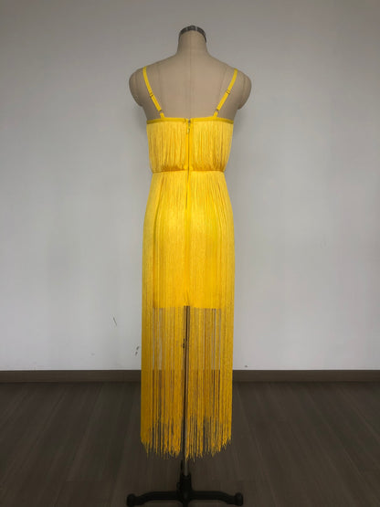Bustier Tassel Maxi Dress Yellow HV2448