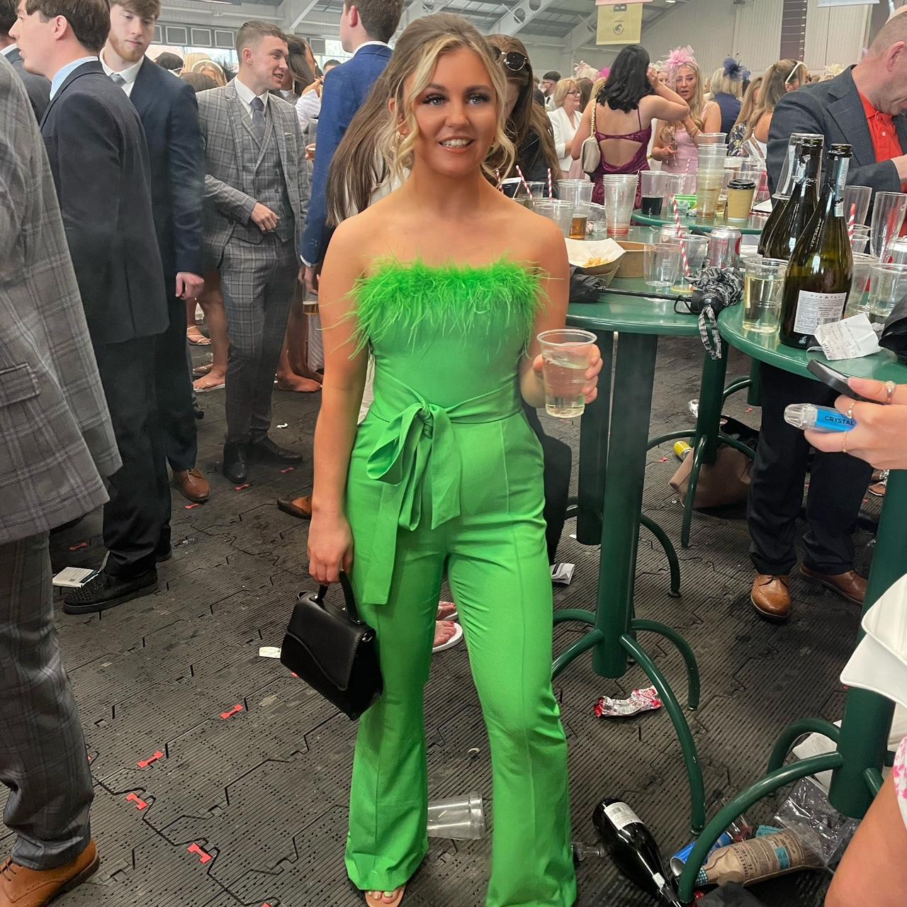 Strapless Feather Jumpsuit Green HV0009