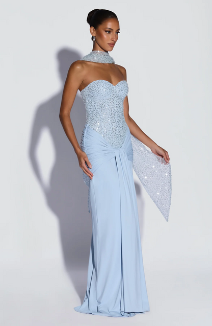 Strapless Sequin Draped Maxi Dress HV2813