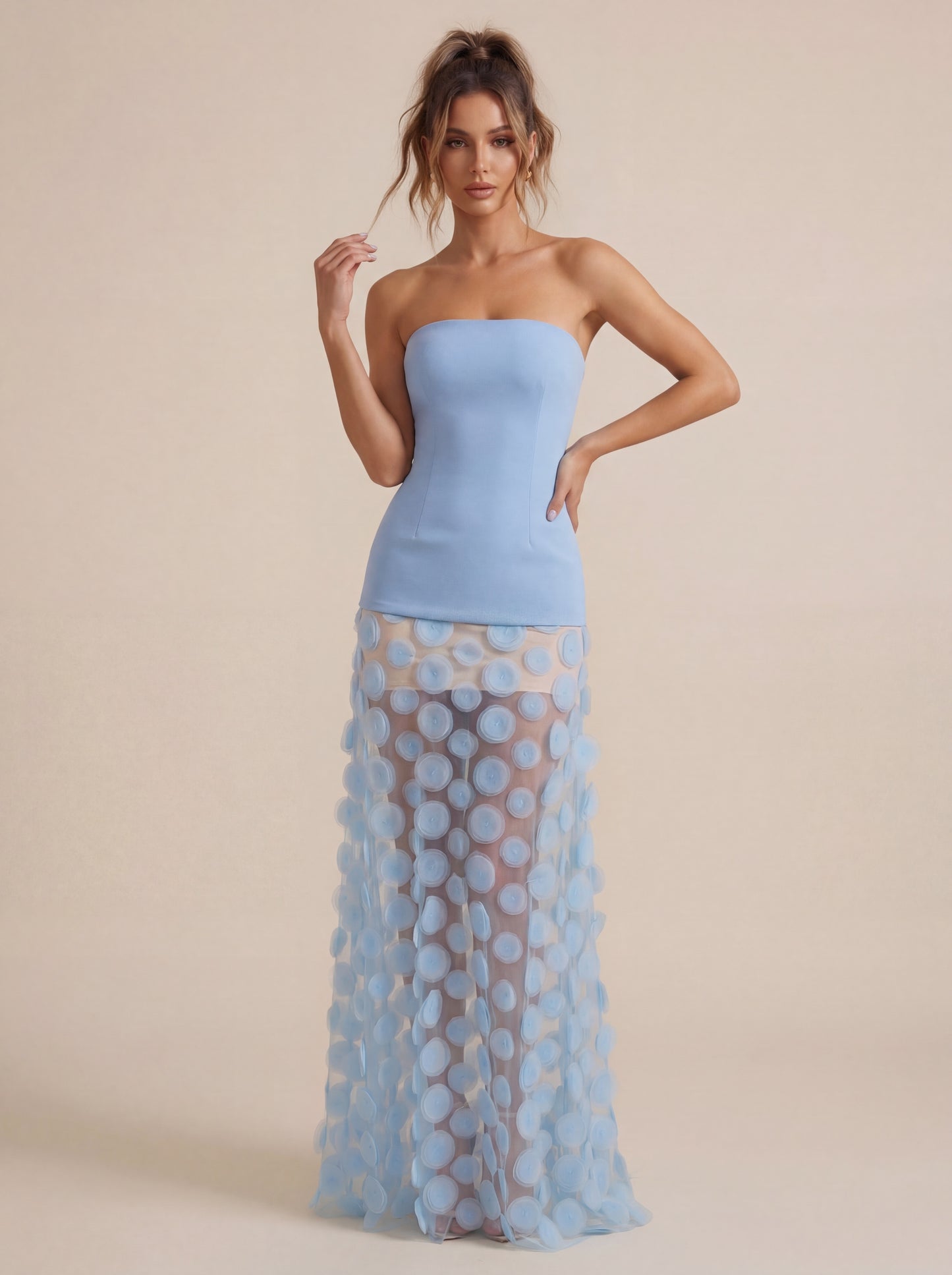Strapless A Line Maxi Dress Light Blue HV2909