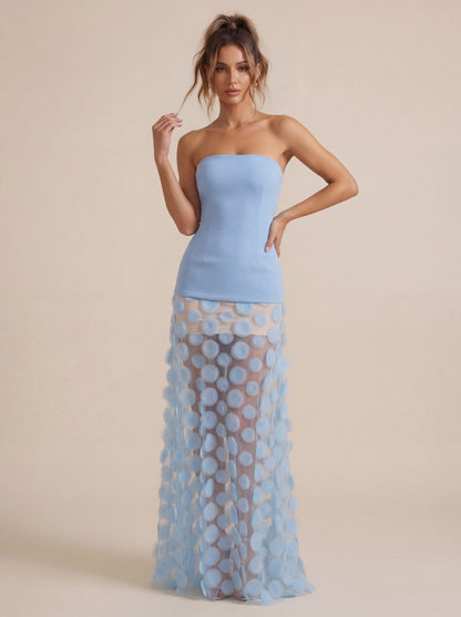 Strapless A Line Maxi Dress Light Blue HV2909
