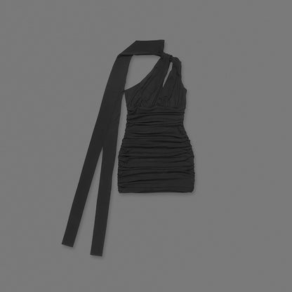 Draped Asymmetric Dress Black HV0132