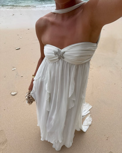 Strapless Ruffle Maxi Dress White HV2633