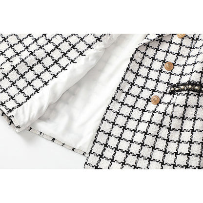 Long Sleeve Pearl Detail Blazer Black White