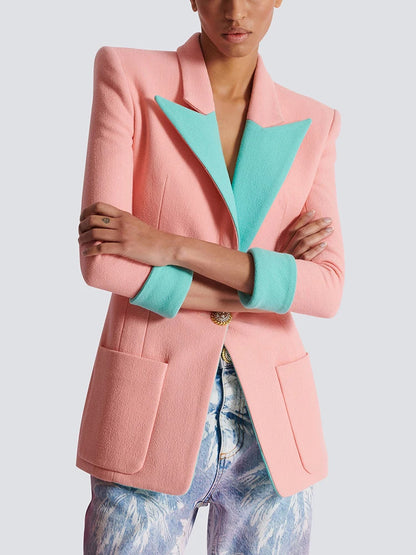 Three Quarter Sleeve Blazer Pink Green