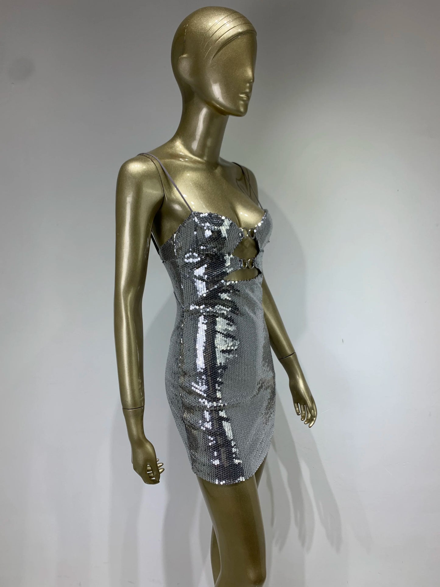 Cut Out Detail Sequin Dress Silver HV9731