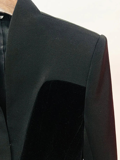 Long Sleeve Velvet Insert Blazer Black