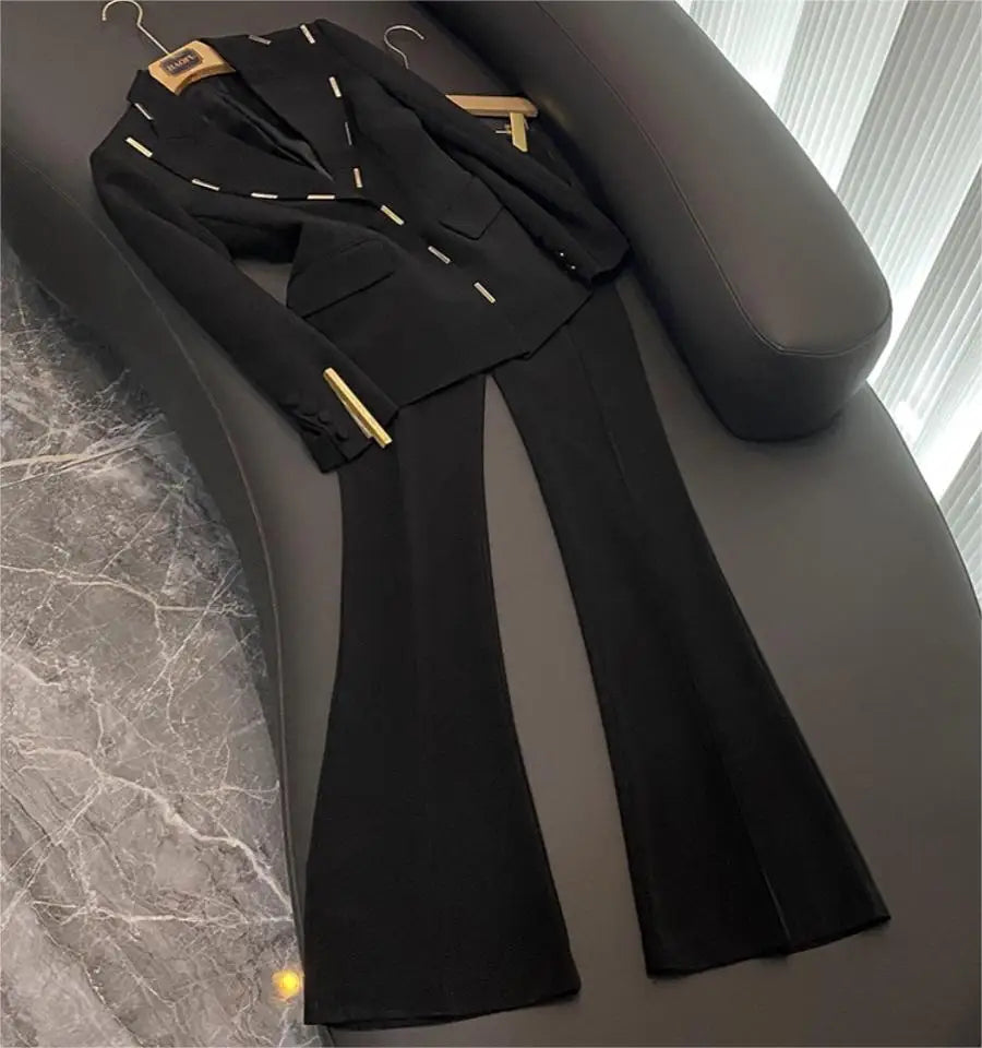 Long Sleeve Applique Suit Black