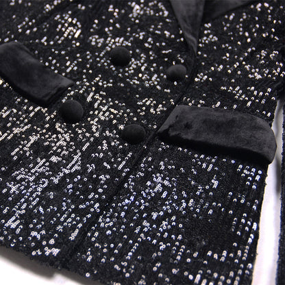 Long Sleeve Sequin Blazer Black