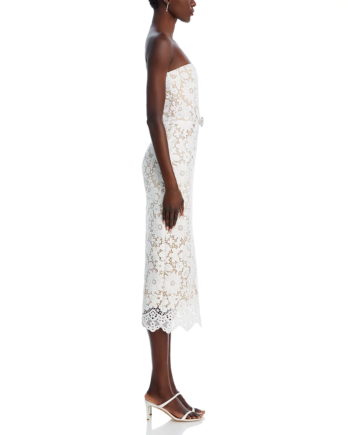 Strapless Floral Crochet Midi Dress White HV1778